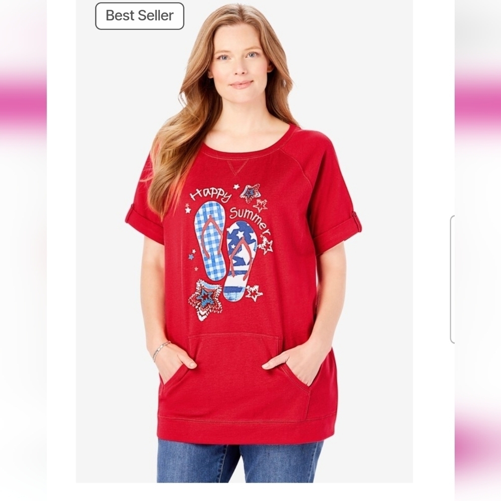 #316 Women Within- Americana Kangaroo Pocket Tee-